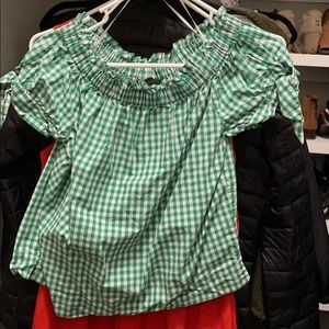 J crew green and white gingham top